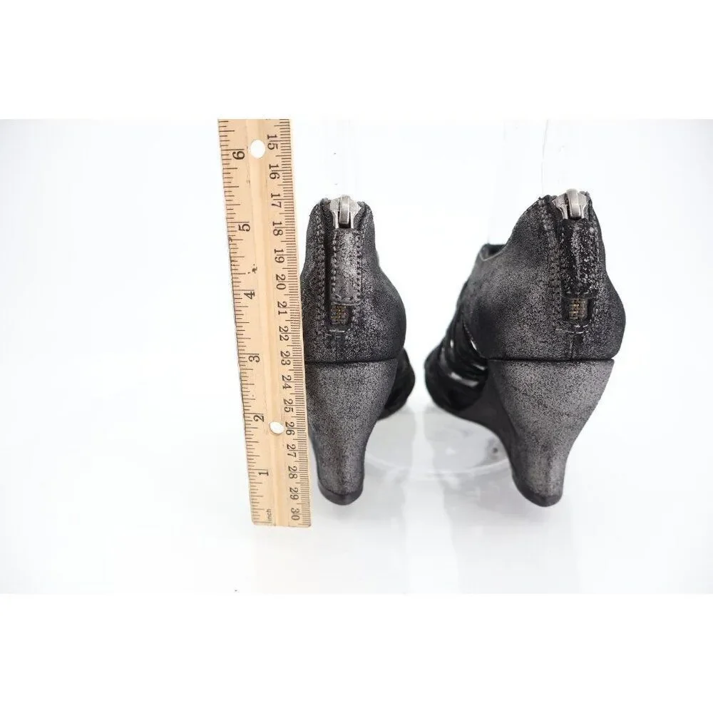 Eileen Fisher Womens Oodle Sandal 6 Open Toe Bootie Black Leather Wedge Caged